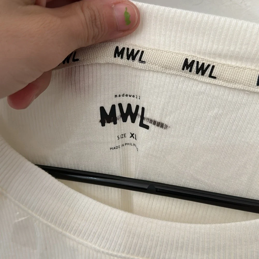 Madewell MWL Lighthouse Cream Off White Super Crop Ribbed Raglan Top XL - Picture 8 of 11